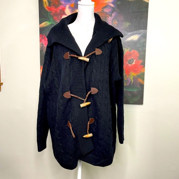 Ralph Lauren Blue Label Sweaters - Vintage Ralph Lauren Blue cashmere Wool Cable Knit Cardigan Classic Preppy M L